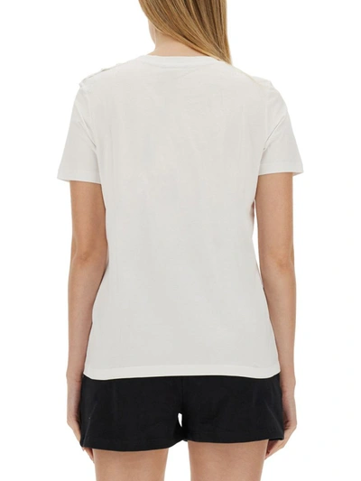 Balmain White T-shirt For Girl With Logo And Rhinestones In White