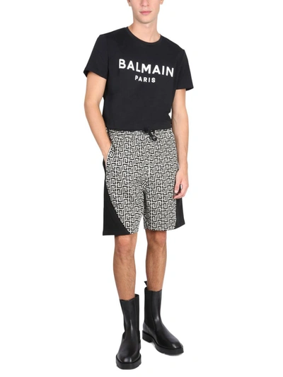 Shop Balmain Monogram Bermuda Shorts In Multicolour