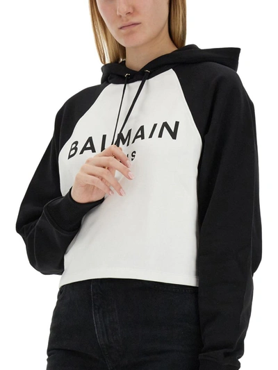 Shop Balmain Sweatshirt With Logo In White