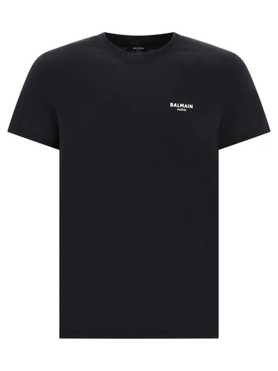 Shop Balmain T-shirt With Flocked  Paris Logo In Black