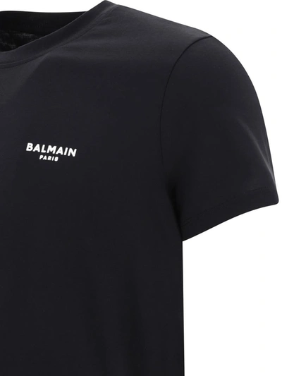 Shop Balmain T-shirt With Flocked  Paris Logo In Black