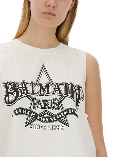 Shop Balmain Tank Top With Logo In White