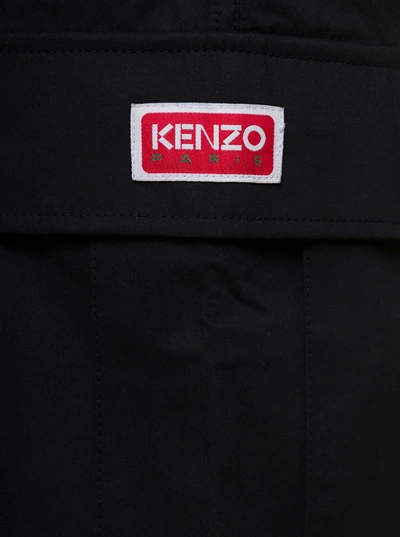 Shop Kenzo Black Cargo Shorts With Logo Patch In Cotton Man