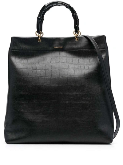 Shop Jil Sander Black Croco Embossed Tote Bag With Bamboo Handles In Leather Woman