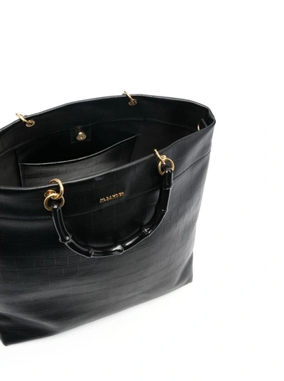 Jil Sander Bamboo-handle Embossed Leather Tote Bags In Black