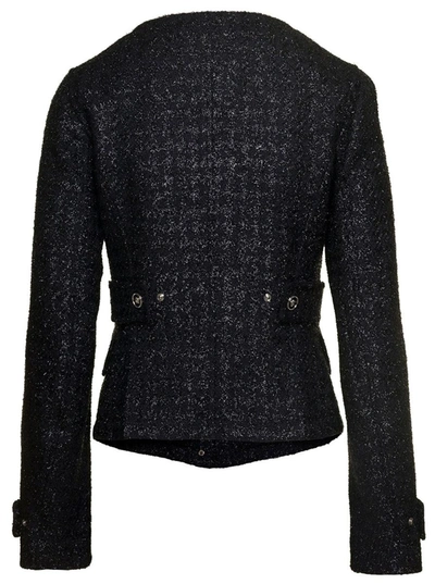 Shop Versace Black Lurex Jacket With 'medusa' Silver-tone Hardware In Wool Blend Woman