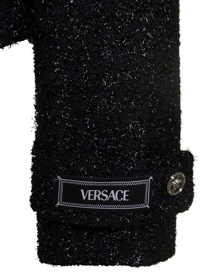 Shop Versace Black Lurex Jacket With 'medusa' Silver-tone Hardware In Wool Blend Woman