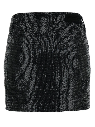 Shop Rotate Birger Christensen Black Mini-skirt With All-over Paillettes And Logo Patch In Cotton Woman