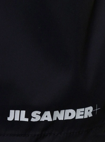 Shop Jil Sander Black Shorts With Elasticated Waist And Logo Print In Stretch Polyamide Man