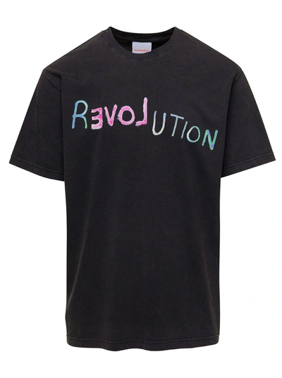 Shop Bluemarble Black T-shirt With 'revolution' Print In Cotton Man
