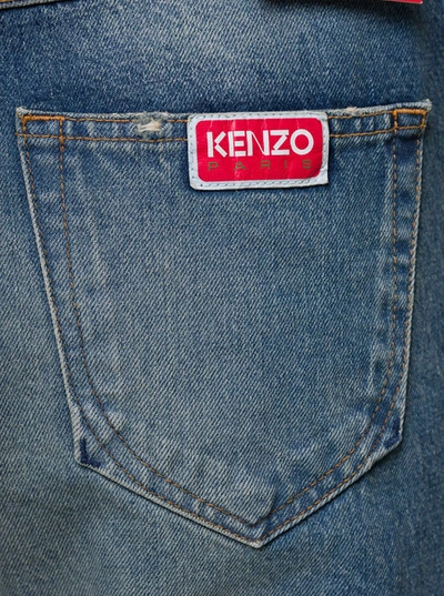 Shop Kenzo Blue 5-pocket Stonewashed Straight Jeans In Cotton Denim Man