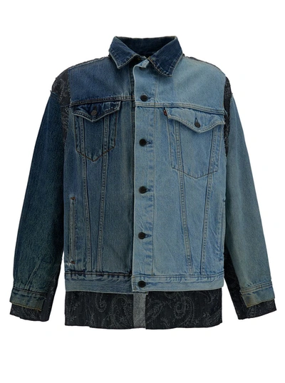 Shop Needles Blue Patchwork Asymmetric Jacket In Cotton Denim Man
