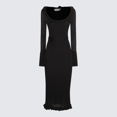 Shop Blumarine Black Wool Stretch Long Dress