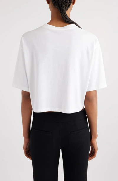 Shop Balmain Logo Crop Cotton Graphic T-shirt In Gab White/ Black