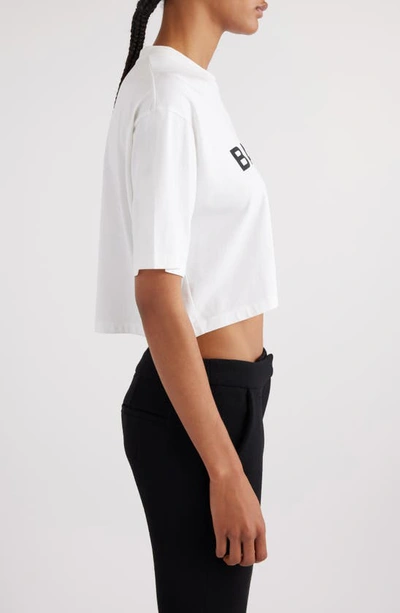 Shop Balmain Logo Crop Cotton Graphic T-shirt In Gab White/ Black