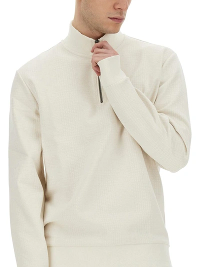 Shop Hugo Boss Boss Sweatshirt With Collar And Zipper In White