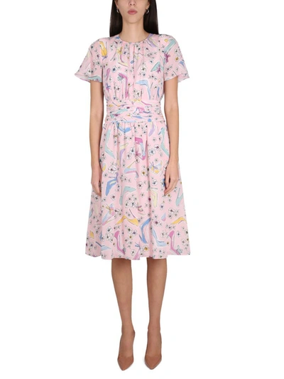 Shop Boutique Moschino "heels And Flowers" Dress In Pink