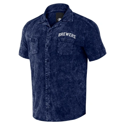 Shop Darius Rucker Collection By Fanatics Navy Milwaukee Brewers Denim Team Color Button-up Shirt