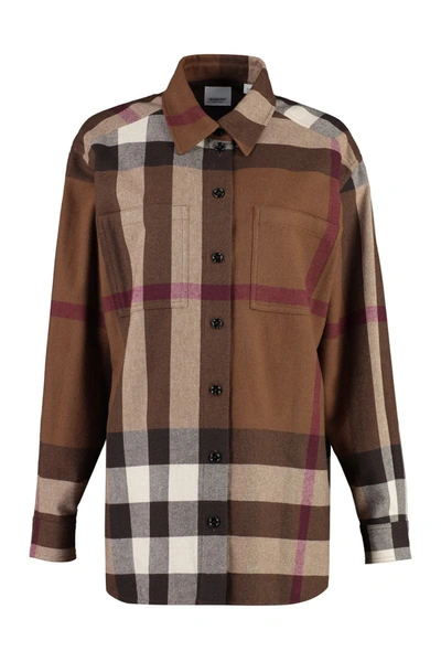 Shop Burberry Checked Flannel Shirt In Beige