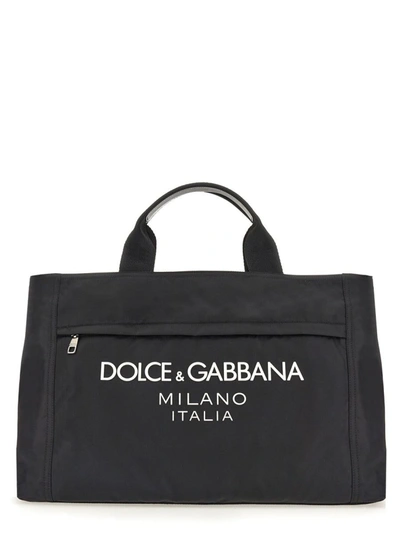 Shop Dolce & Gabbana Borsone In Nylon Con Logo In Black