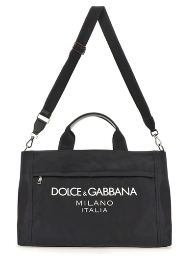 Shop Dolce & Gabbana Borsone In Nylon Con Logo In Black