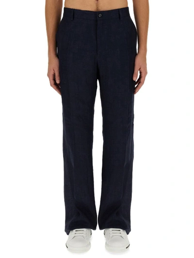 Shop Dolce & Gabbana Linen Pants In Blue