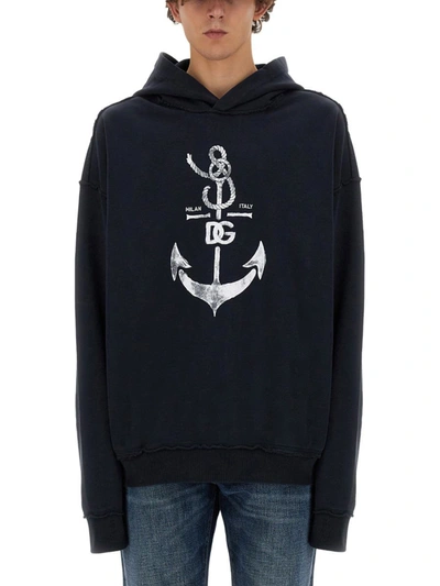Shop Dolce & Gabbana Sweatshirt With Navy Print In Blue