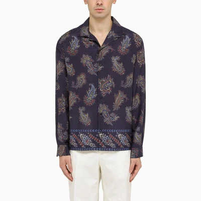 Shop Etro Bowling Shirt With Paisley Pattern In Blue