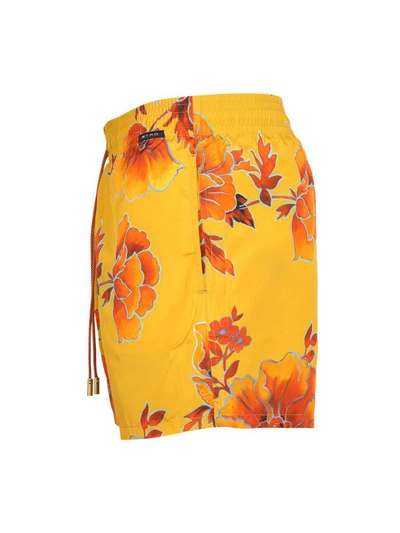 Shop Etro Boxer Swimsuit With Maxi Floral Print In Yellow