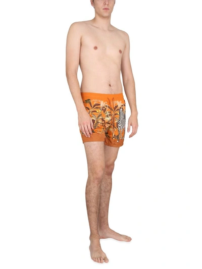 Shop Etro Boxer Swimsuit With Print In Orange