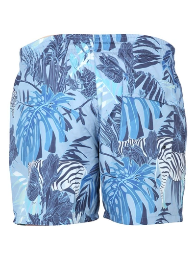 Shop Etro Boxer Swimsuit With Maxi Floral Print In Blue