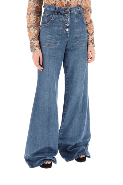 Shop Etro Jeans With Back Foliage Embroidery In Blue