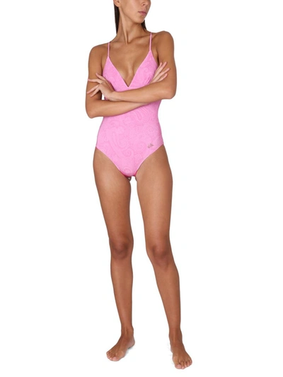 Shop Etro One Piece Swimsuit With Logo In Pink