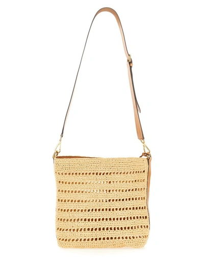 Shop Etro Perforated Raffia Shoulder Bag In Beige