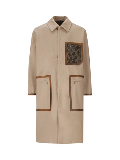 Fendi Logo Monogram Reversible Trench Coat In Walnut/army