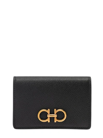 Shop Ferragamo Black Wallet With Gancino Logo In Leather Woman