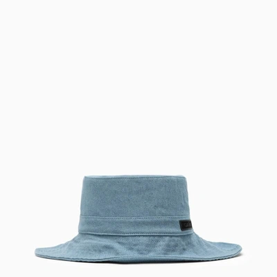 Shop Ganni Denim Hat In Blue