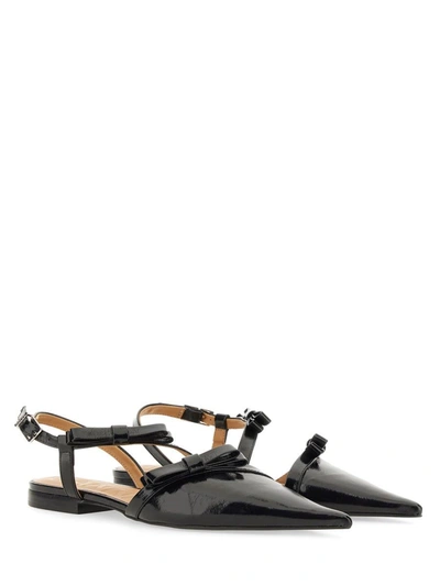Ganni Multi Bow Pointy Cut Out Ballerinas In Gray
