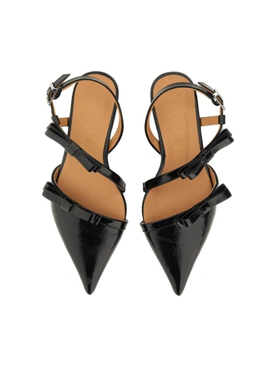 Ganni Multi Bow Pointy Cut Out Ballerinas In Gray