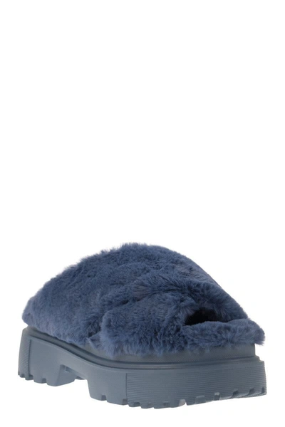 Shop Hogan Faux Fur Sandal In Bluette