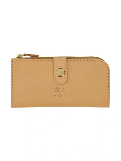 Shop Il Bisonte "continental" Wallet With Logo Engraving In Beige