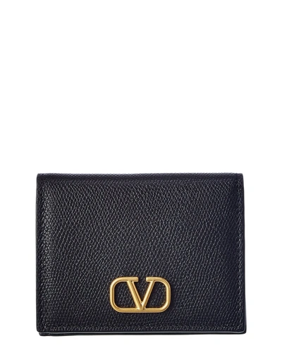 Shop Valentino Vlogo Signature Grainy Leather Card Case In Black
