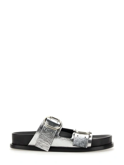 Shop Jil Sander Leather Sandal With Buckle In Silver