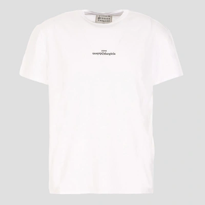 Shop Maison Margiela White Cotton Logo T-shirt In White/black Embroidery