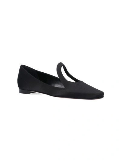 Manolo Blahnik Fugalo Satin Cutout Flat Loafers In Black