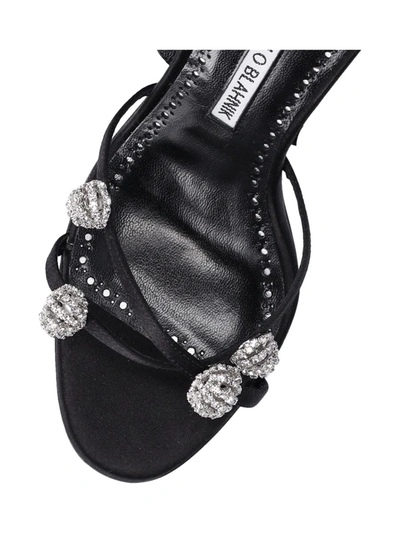 Manolo Blahnik 90mm Elsaka Satin Lace-up Sandals In Black