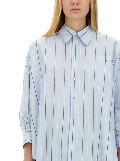 Shop Marni Asymmetrical Striped Shirt In Azure
