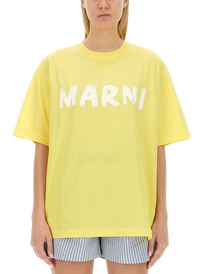 Shop Marni T-shirt With Logo In Yellow