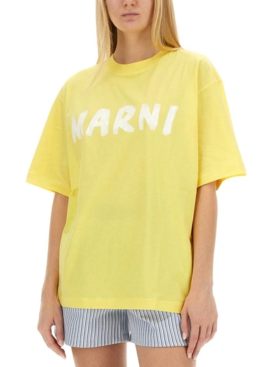 Shop Marni T-shirt With Logo In Yellow