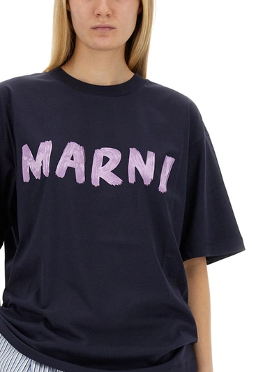 Shop Marni T-shirt With Logo In Blue